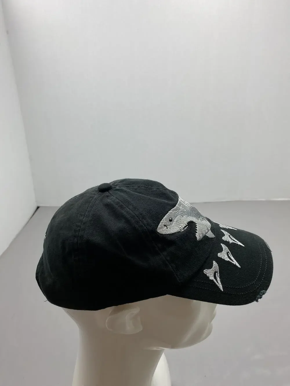 Hat Cap Strap Back One Size Black Kid Tees Fish Shark Embroidered Baseball